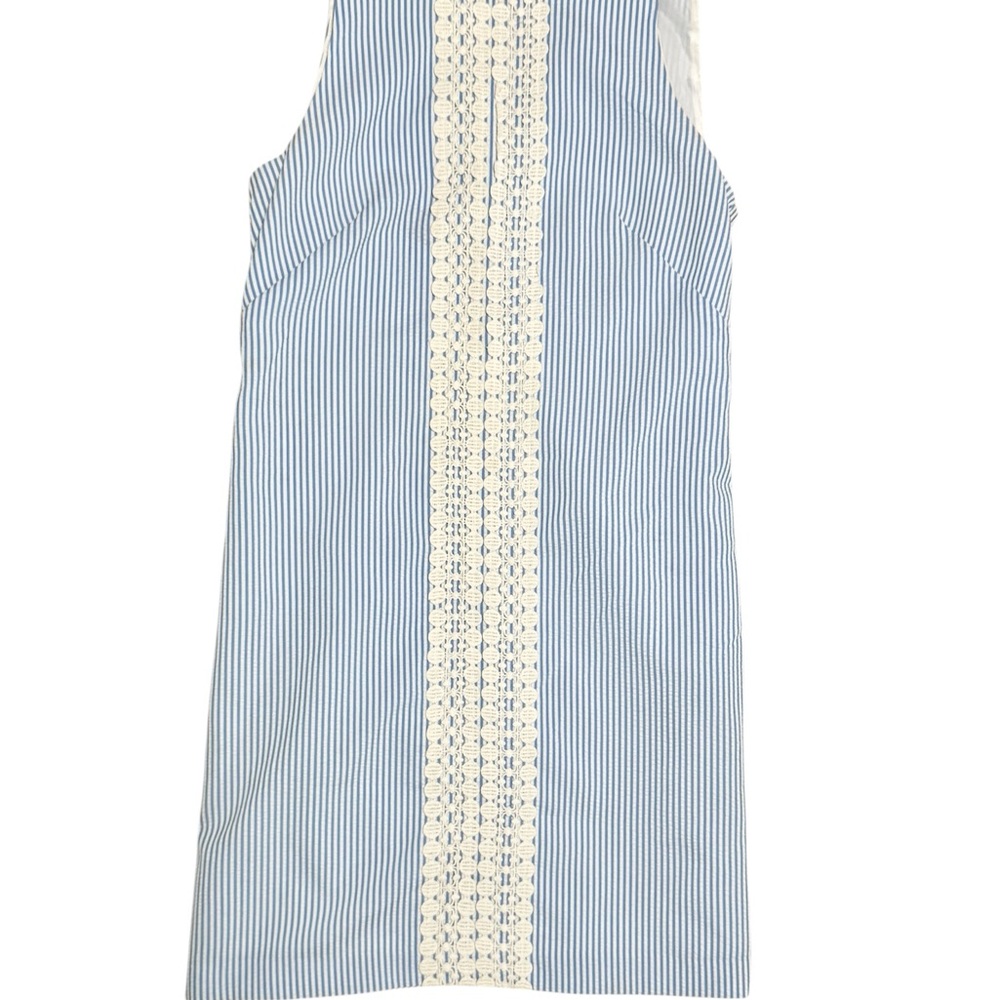 Seersucker Blue and White Striped Summer Midi Dress